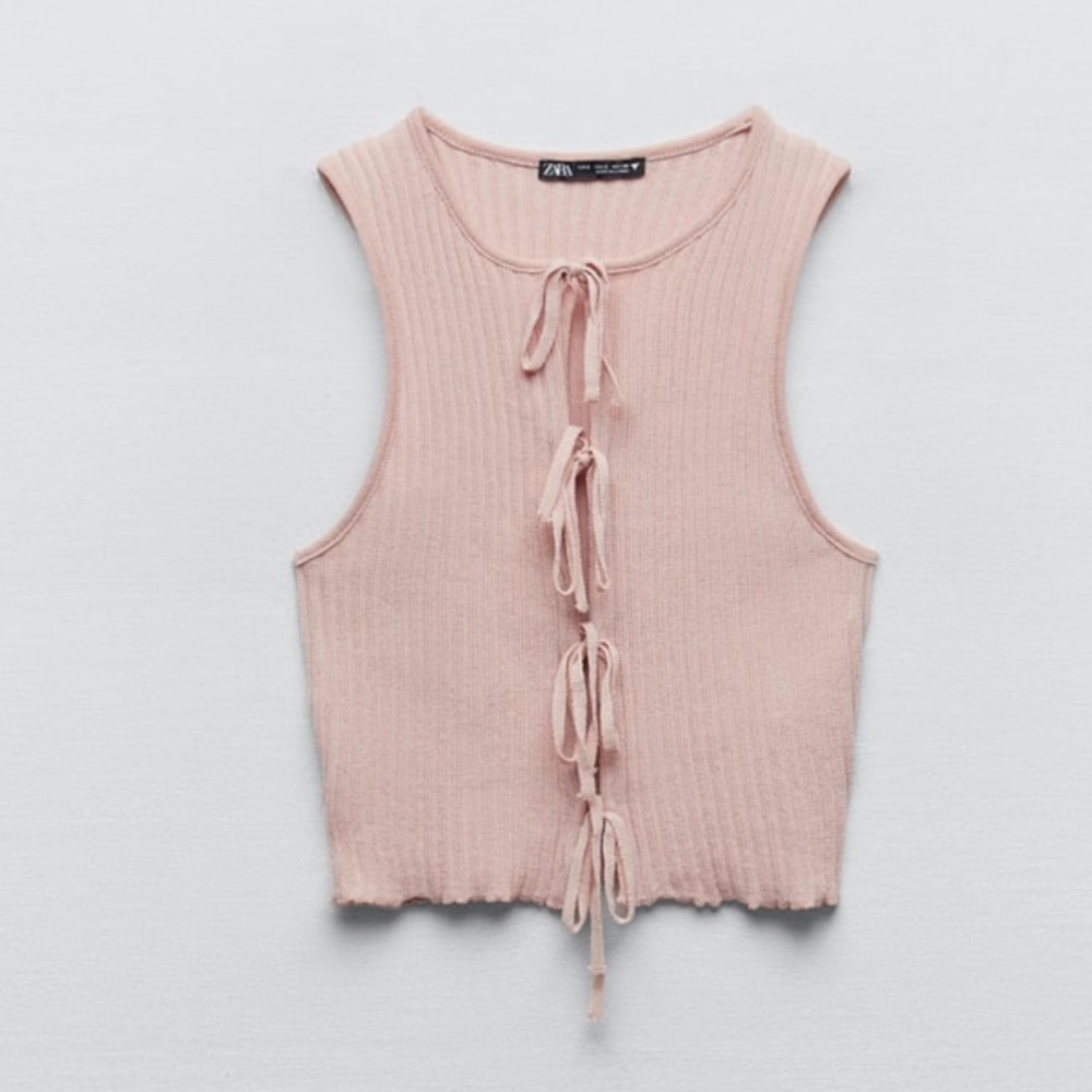 Zara Pink Bow Ribbed Top